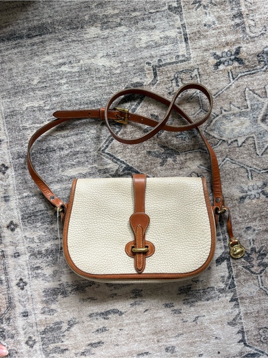 Dooney & Bourke Handbags - Vintage Dooney & Bourke Equestrian Crossbody Bag Cream Pebbled Leather AWL